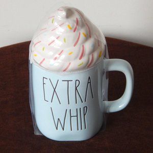 NEW Rae Dunn Artisan Collection EXTRA WHIP Blue Mug w/ Whipped Cream Topper Set